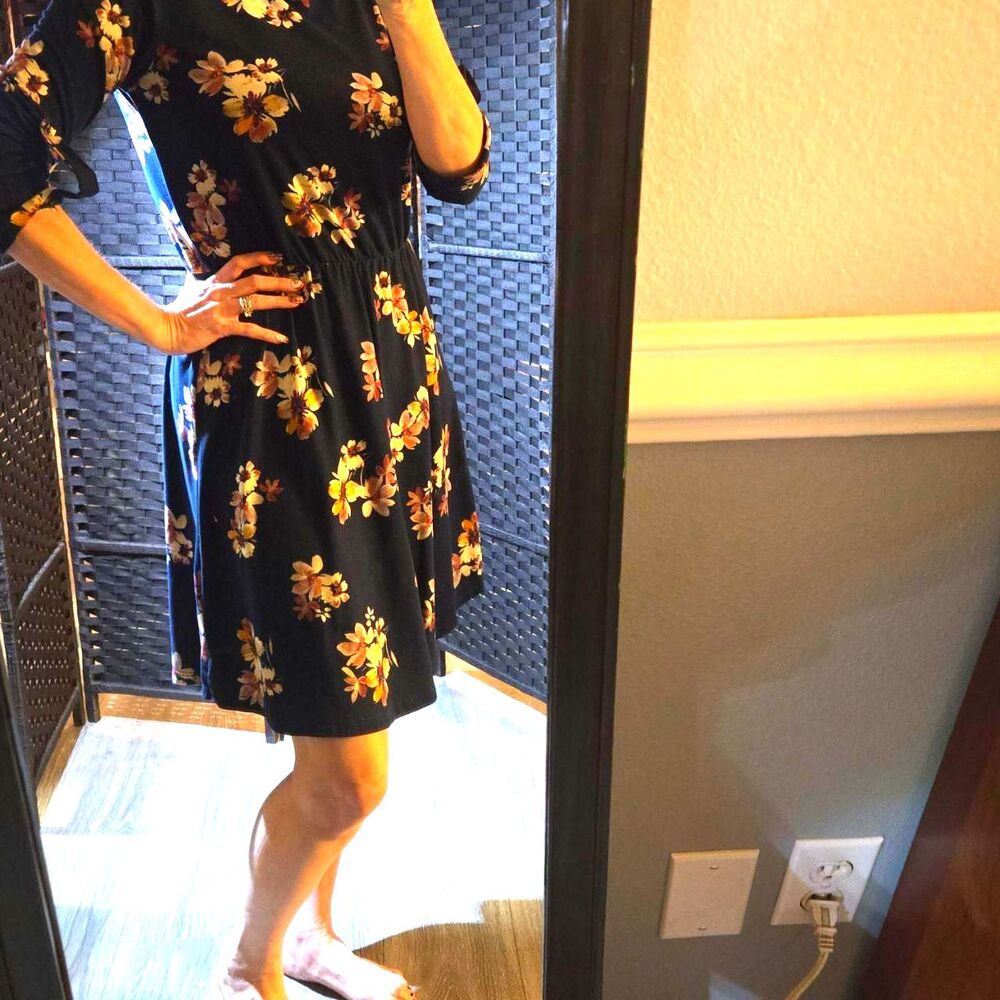 navy floral brushed knit dress
